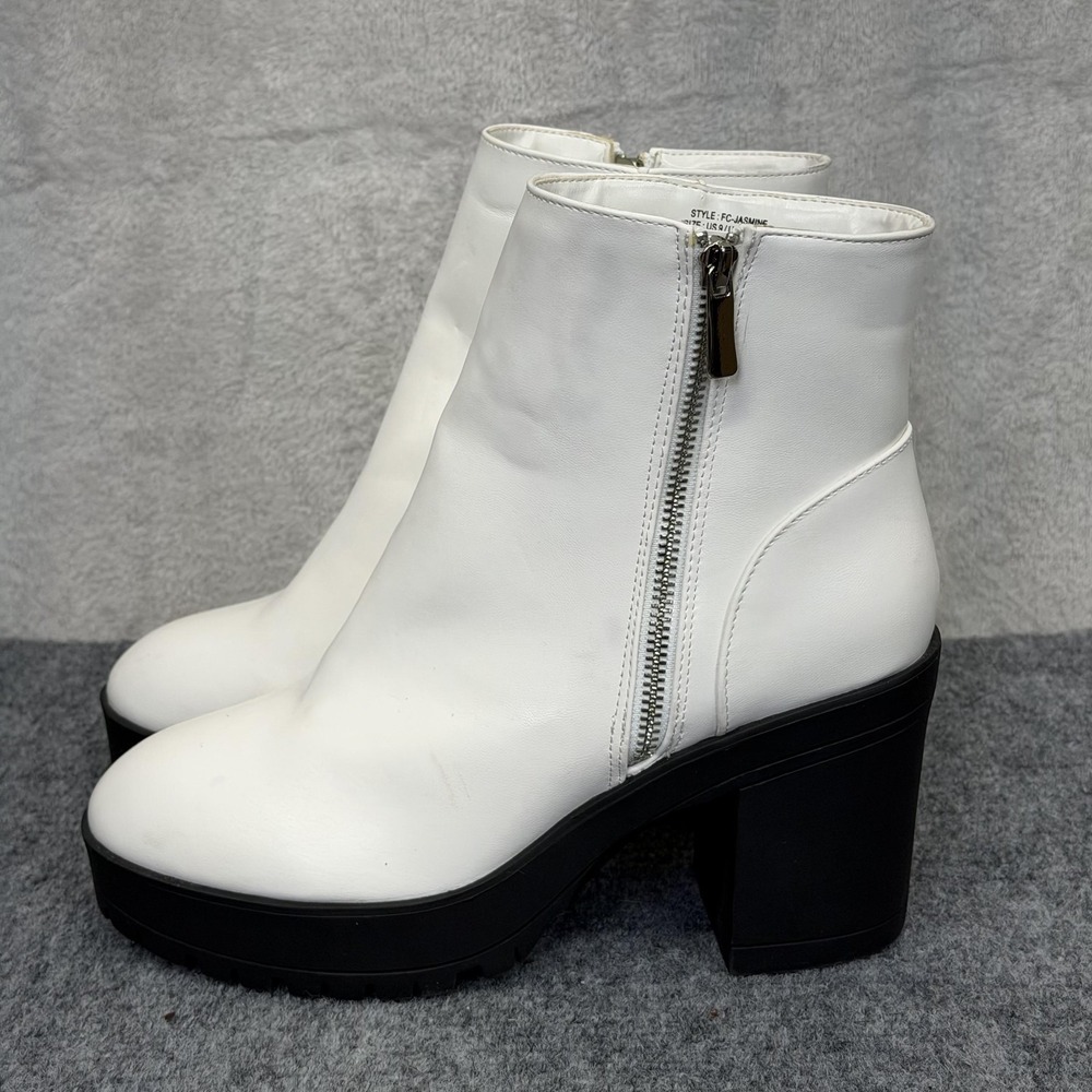 French Connection FC-Jasmine Shoes Womens 9 White Vegan Leather Chunky Bootie‎